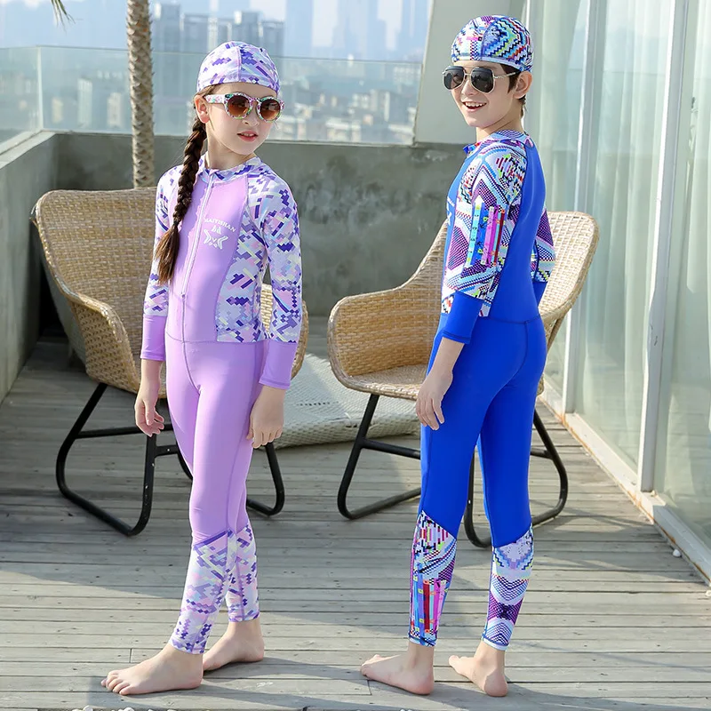 JOORUI Kids Swimsuits One Piece Swimming Wet Suits for Boys Girls Long Sleeve UPF50 Quick Dry Swimming Wear 