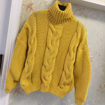 

Lapel Twist Pure Color Pullover Sweater Women's Short Loose Thick Knitted Sweater Turtleneck Dress women sweater Cotton Acrylic