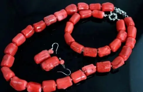 Natural Red Coral Bead Necklace17'' Bracelet 7.5'' Earring Set | Украшения и аксессуары