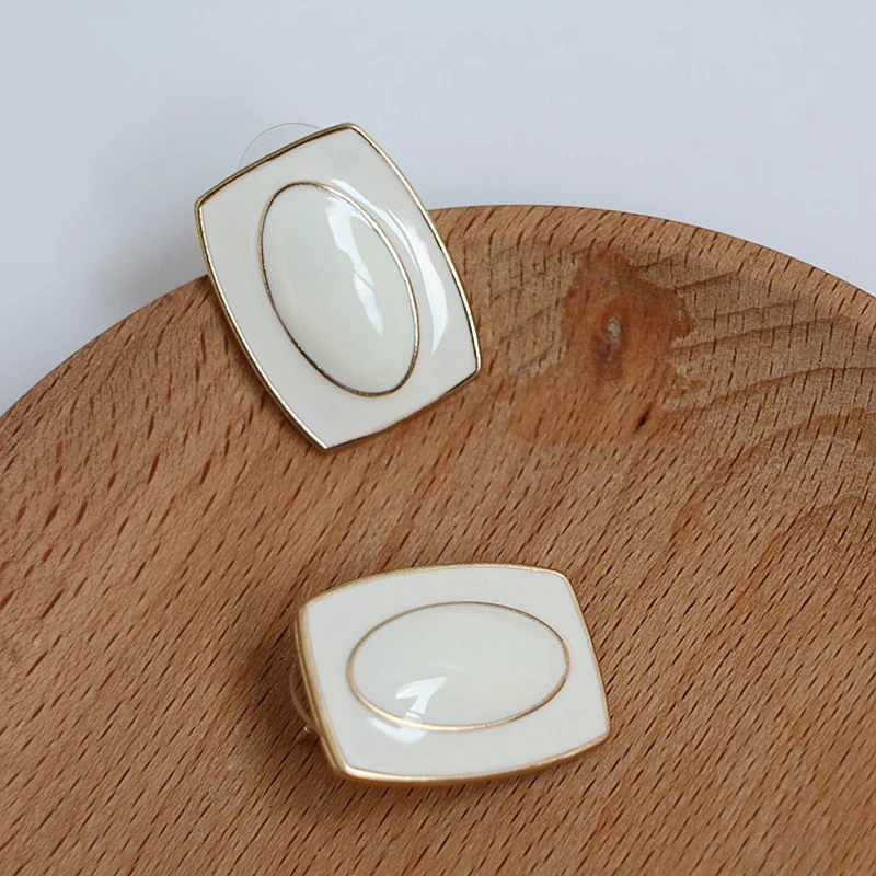 Peri'sBox 8 Designs Black White Enamel Earrings Square Round Triangle Geometric Earrings for Women French Vintage Stud Earrings - Image 3