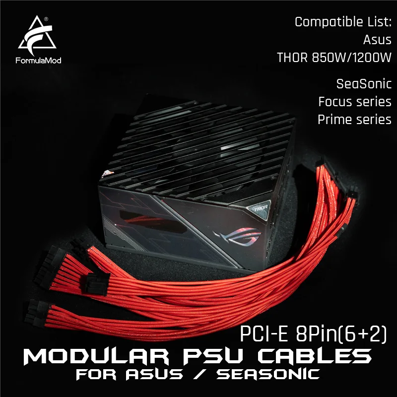 

FormulaMod Fm-HS-W, 18AWG PCI-E 8Pin(6+2) Fully Modular PSU Weaving Cables, For Asus THOR & SeaSonic Focus/Prime Series PSU