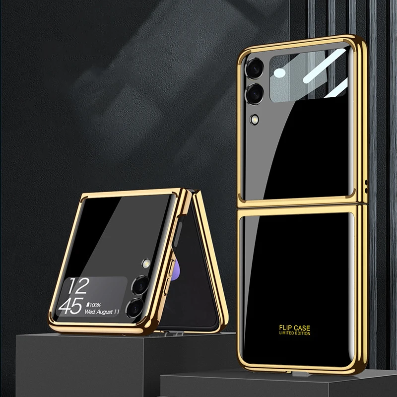 For Samsung Galaxy Z Flip 3 Case Cover Plating Tempered Glass Flim Protection Hard Back Cover For Galaxy Z Flip3 5g Mobile Phone Cases Covers Aliexpress