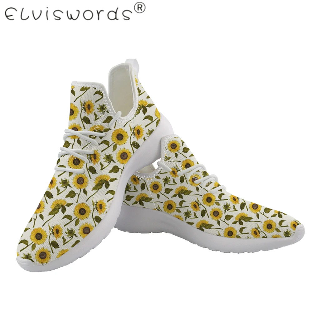 ELVISWORDS/Обувь для мужчин и женщин с принтом подсолнуха; сетчатая обувь для влюбленных пар; модный светильник; Цвет черный, белый; дорожные кроссовки для мальчиков и девочек; большие размеры - Цвет: HXA646