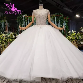 شراءAIJINGYU فساتين الزفاف الفاخرة العباءات تعديلات مثير لامعة مع قطار مرحبا منخفضة الصورة الحقيقية المصنوعة في الصين فستان الزفاف فنلندا