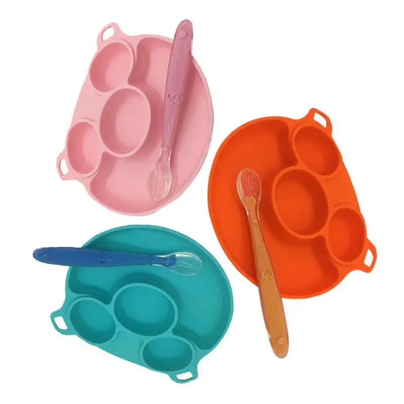 

Hot Resistant Breakproof Infant Bowl Silicone Bisphenol-free High Temperature Resistance Baby Plate Spoon Kid Dining Dishes