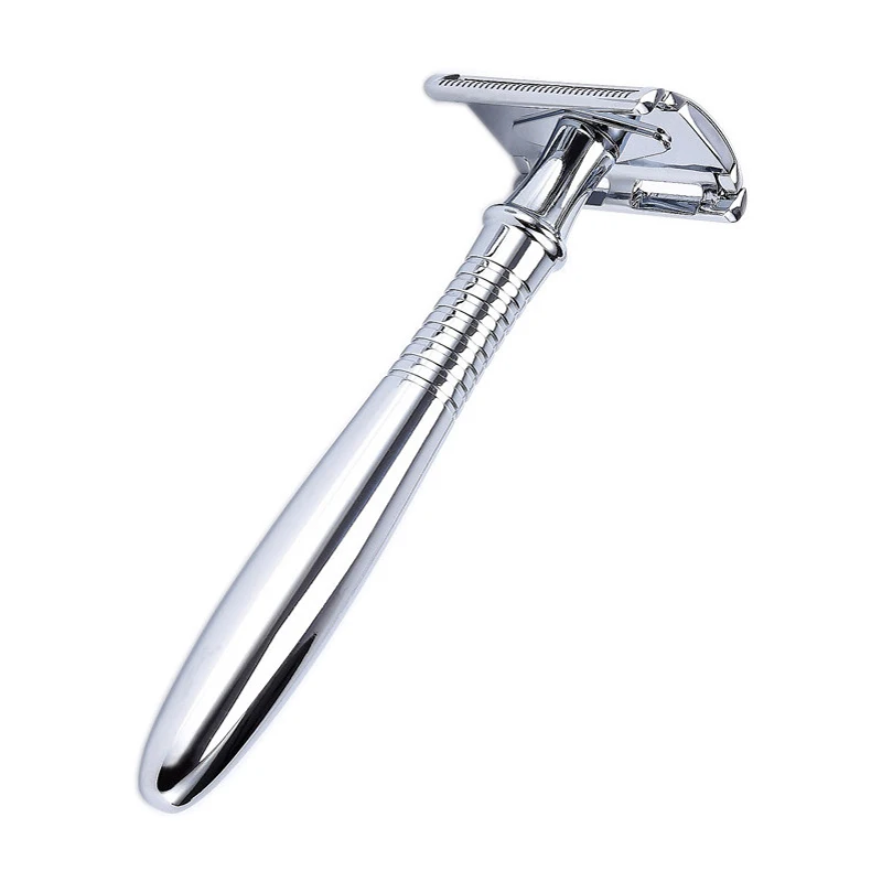 

Double Edge Safety Razor Vintage Shaver Alloy Silver Long Handle Razors Manual Shaving razor set 1 Handle+5 Razor Blades