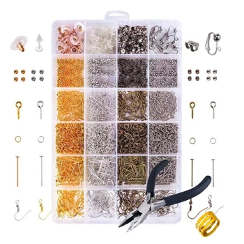 

Necklaces Beading DIY Earring Jewelry Accessory Kit Making Repair Set Findings Plier 24 Grid Beginners Supplies Combined Tools