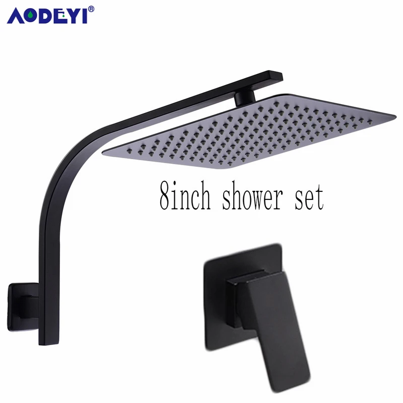 8 inch Black Shower AODEYI латунный матовый черный душевой набор, ванная 8-1" насадка для душа с дождевой насадкой, настенный удлинитель, душевые ручки - Цвет: 8 inch Black Shower
