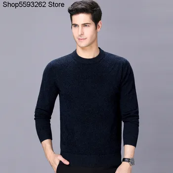 

2020 Winter Middle-aged And Elderly Cashmere Sweater Male Thick Round Neck Solid Color Keep Warm Men Sweater Backing Dad Pack