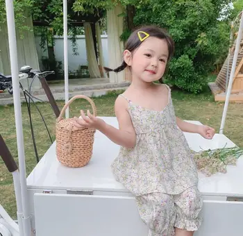 

2020 New Style Girls 2 PCS Set Printed Shirt+Pants Summer Kids Girls Suits 1-6 Years