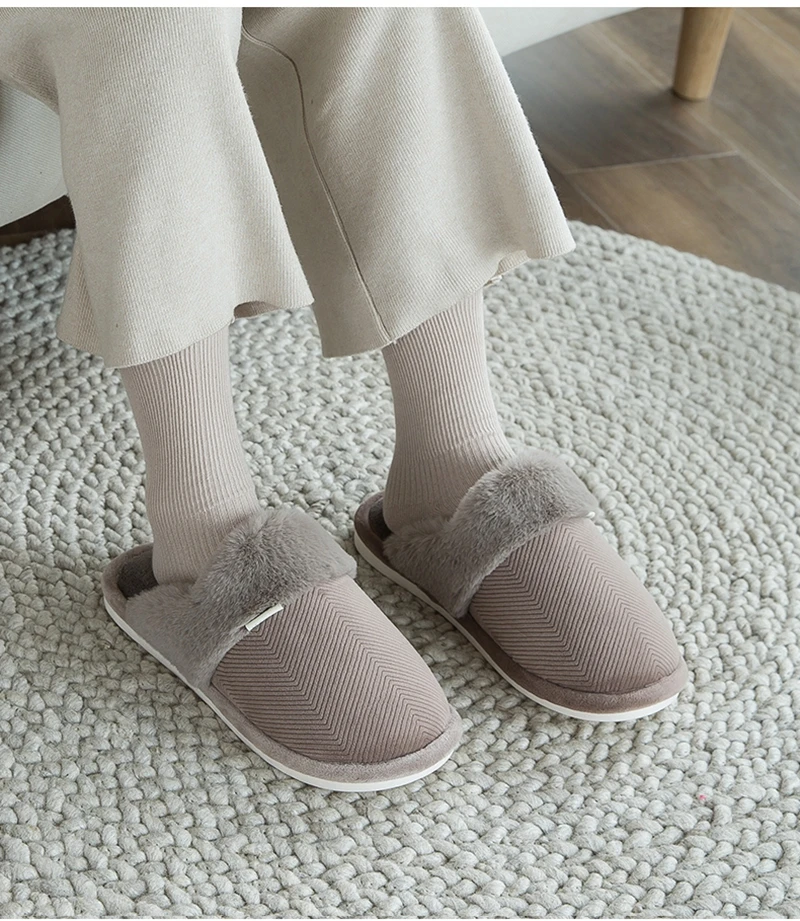 Puimentiua Women Winter Warm Indoor Slippers Women's Solid Soft Plush Flip Flops Home Shoes Cotton Home Slippers Couples