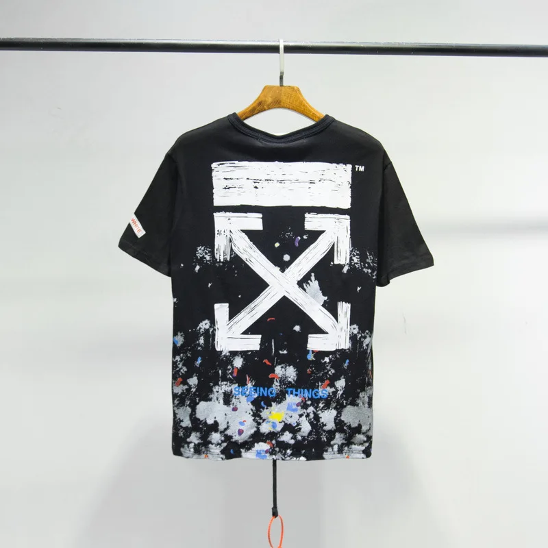 OFF-WHITE фейерверк Снежинка печать OW Street хип хоп мужская пара короткий рукав Футболка