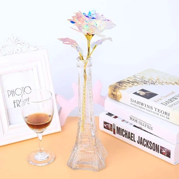 

Drop Shipping Valentine's Day Creative Gift 24K Foil Plated Rose Gold Rose Lasts Forever Love Wedding Decor Lover Lighting Rose