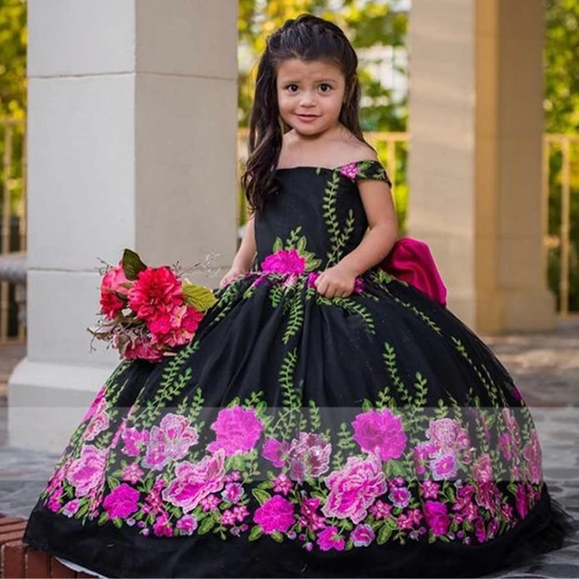 Vestido de baile bordado con cuentas para niños, vestido de princesa para  desfile de belleza, vestido de cumpleaños para niña de flores hinchadas,  fotografía de estilo mexicano - AliExpress