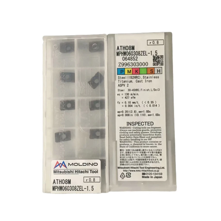 carboneto inserção cnc ferramentas mphw060308zel ath08m r0.8 fresa