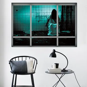 

Halloween Ruins Female Ghost Stickers Living Room Bedroom Decoration Creative Stereoscopic 3D Window Wall Horror Stickers Decor