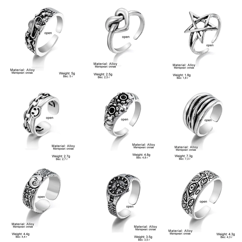 FAMSHIN Retro Punk Butterfly Snake Ring For Men Women Personality Geometry Antique Siver Color Fashion Opening Adjustable Rings - Image 6