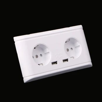 

16A WallDouble Socket Charger Adapter Double USB Ports EU Plug Power Outlet Panel