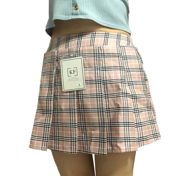 

New Spring Female Gothic Suit Cat Ear Short Sweatshirt Tops And Lace Up Gingham High Waist Skirt Women Two-piece Set