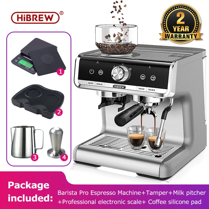 HiBREW  Barista Pro 20Bar Conical Burr Grinder Bean to Espresso  Commercial Level Espresso Maker Full Kit Cafe Hotel Restaurant