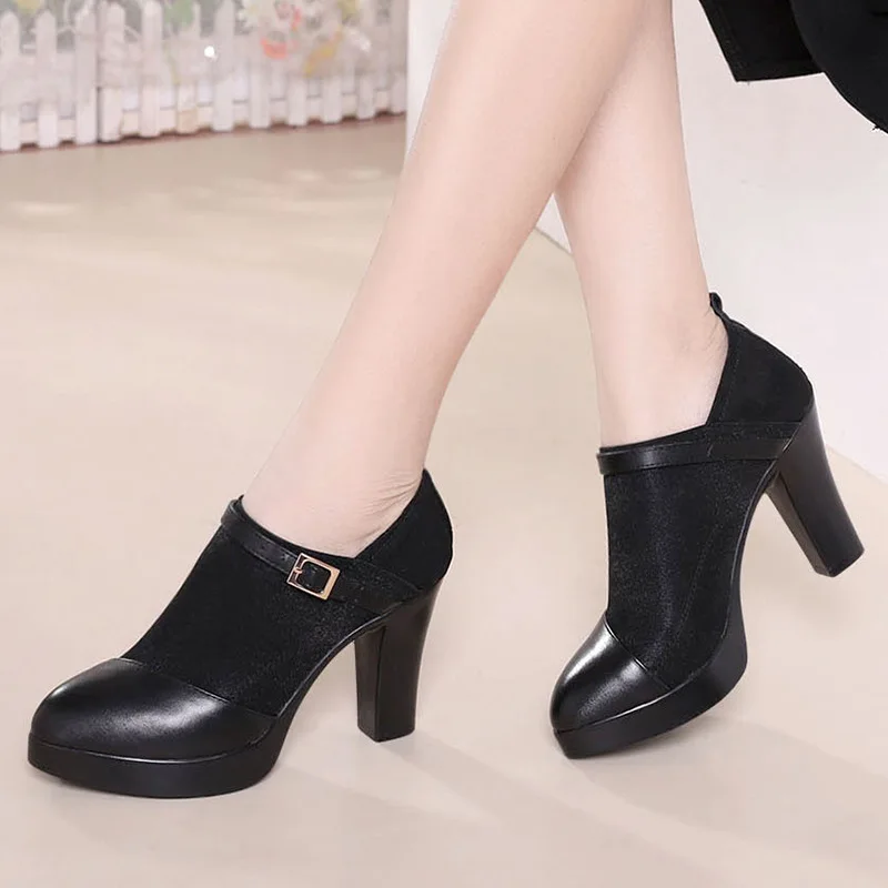 

Chunky-Heel Waterproof Platform Single Shoes Spring And Autumn Genuine Leather Large Size Model Cheongsam Catwalks Shoes Women's