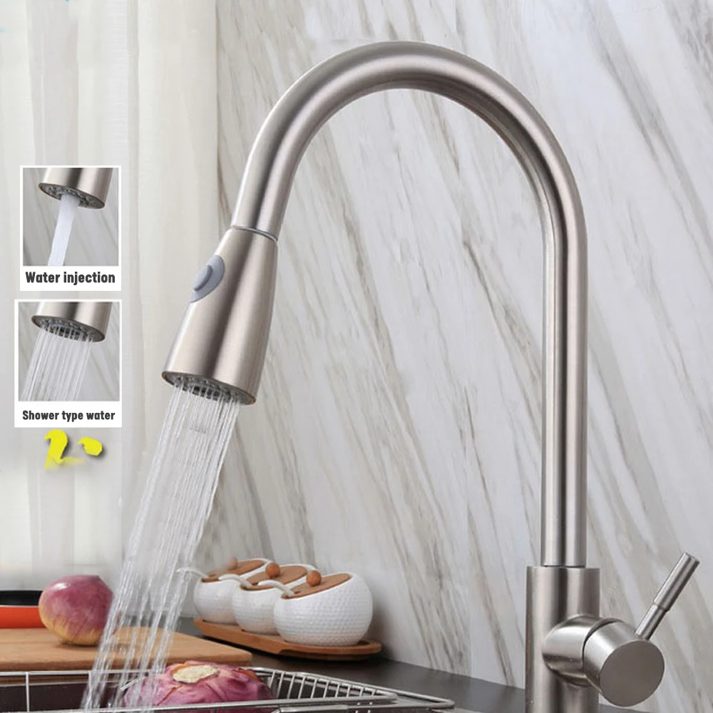 kitchen sinks for sale Kitchen Pull Faucet Retractable Hot and Cold Rotating Faucet Single Hole Detachable Nozzle Faucet Stainless Steel Sink white undermount kitchen sink