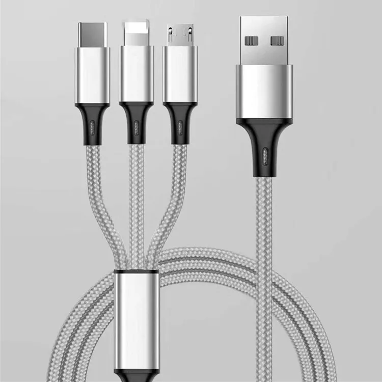 1 м 3 в 1 Micro usb type-C кабель зарядного устройства 3A Быстрая зарядка для samsung S10 Note 10 Мульти USB порт Интерфейс кабели для мобильных телефонов - Цвет: Silver