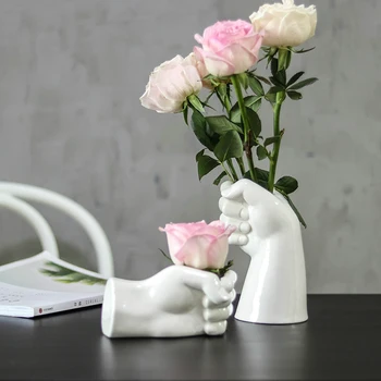 

CERAMICS FLOWERPOT CREATIVE HAND MODEL LIVING ROOM SIMPLE ARRANGE FLOWERS DECORATION WHITE GROW FLOWERS DESKTOP VASE X3286