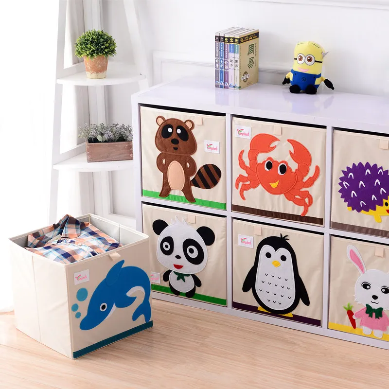 

Cartoon Animal toy box Storage box Folding Washed Basket Children Oxford Cloth Wardrobe Clothes organizer 33×33×33cm bins