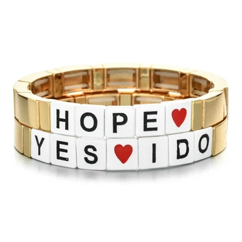 ZMZY Boho Gold Letter Hope Beads Charm Bracelet Elastic Wholesale Bohemian Rainbow Bracelets for Women Jewelry Forever Gift