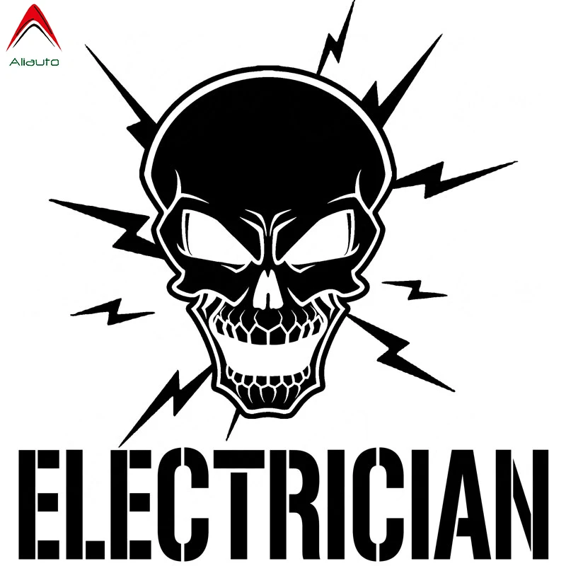 Aliauto Creative Car Sticker Skull and Lightning Bolts Electrician Automobiles Accessories PVC Decal for Opel Skoda 17cm*17cm | Автомобили