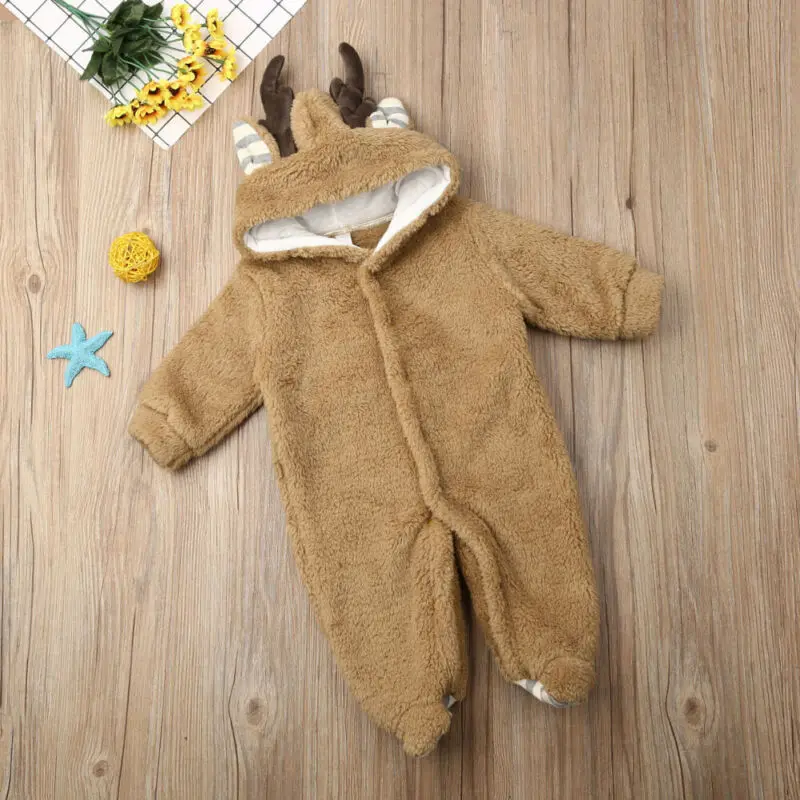 Теплая Одежда для новорожденных мальчиков и девочек; комбинезон с длинными рукавами и капюшоном; зимняя одежда