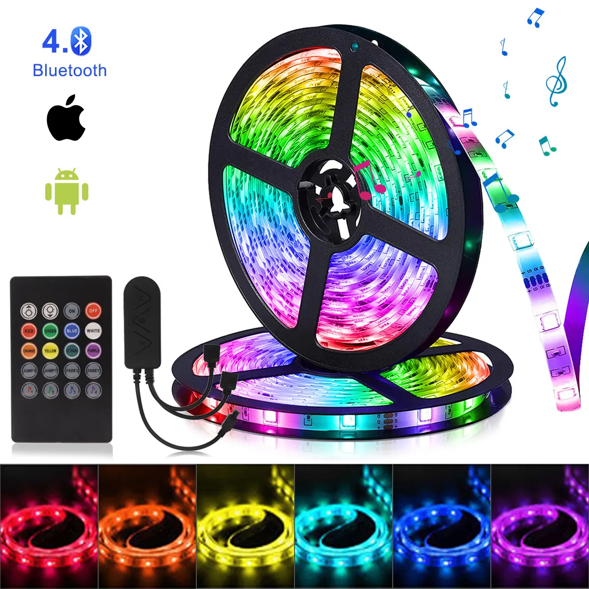 

Music/Voice Control LED Strip SMD 5050 Festoon LED Bluetooth Smart Lights RGB Tape 12V Flexible Neon Ribbon Room Indoor Lighting