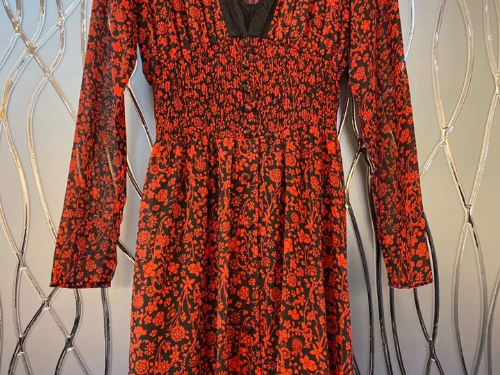 Новейшее модное платье весенний стиль женское сексуальное кружевное лоскутное оранжевое платье с v-образным вырезом и цветочным принтом с длинным рукавом винтажные вечерние платья макси