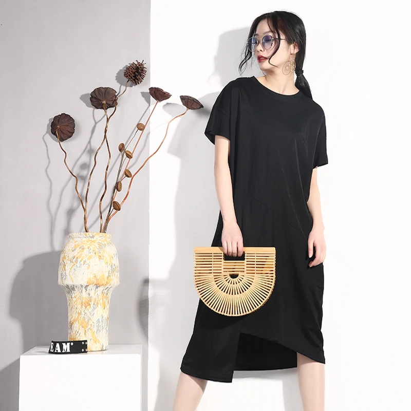 Модное платье с коротким рукавом для женщин, круглый воротник, пэтчворк, Hemline, индивидуальное летнее платье, новинка, JO552