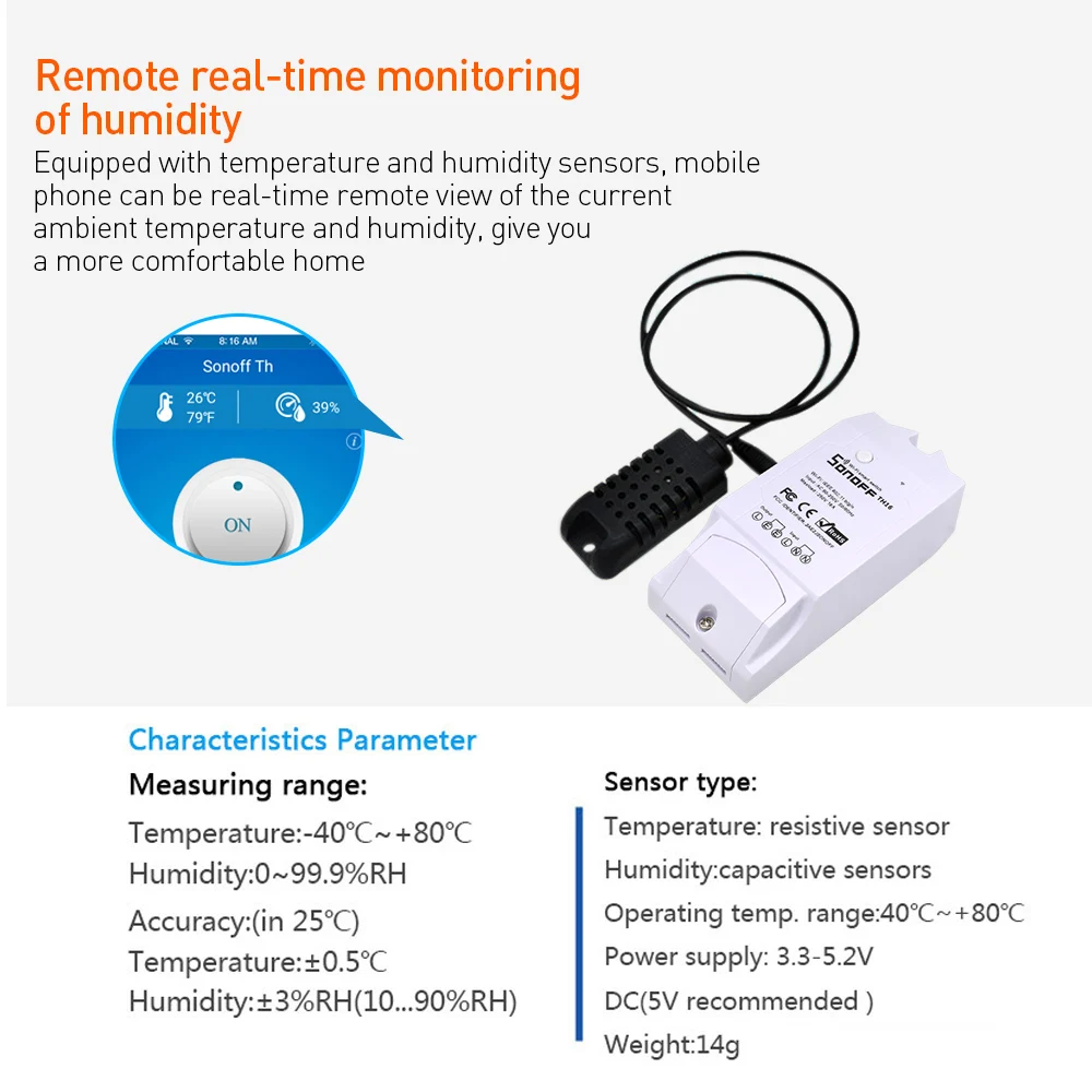  Sonoff TH16 Relay Module Smart Home Wifi Switch Humidity Sensor Temperature Monitor Works With Alex - 4000296212032
