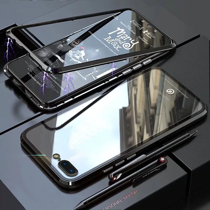 

i Coque cover Case For Apple Iphone 7 8 Plus Iphone 7Plus 8Plus Iphone7 Metal magnetic Frame tempered glass Phone Back covers