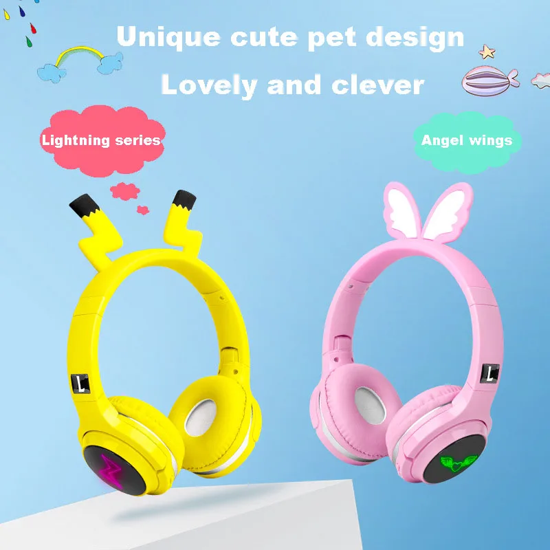 Cute Kids Bluetooth 5 0 Headset 7 Colors LED Headphones support SD Card Audio Cable Headphone for Boy Girl Gift Children