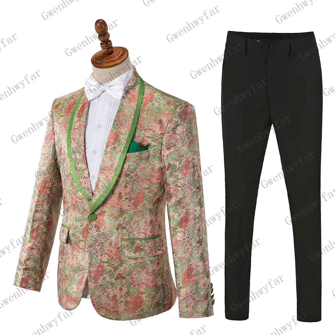Строгий жаккардовый костюм мужской смокинг жениха Slim Fit 2 шт пиджак на одной пуговице костюмы на выпускной, свадьбу Terno куртка+ брюки