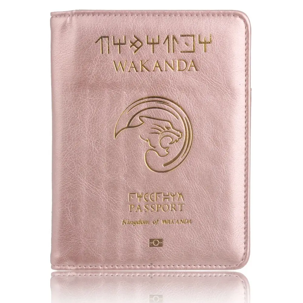 TRASSORY RFID Блокировка Wakanda Forever Черная пантера Marvel's The Avengers Кожаная Обложка на паспорт сумка Orgonizer - Цвет: Rose Gold
