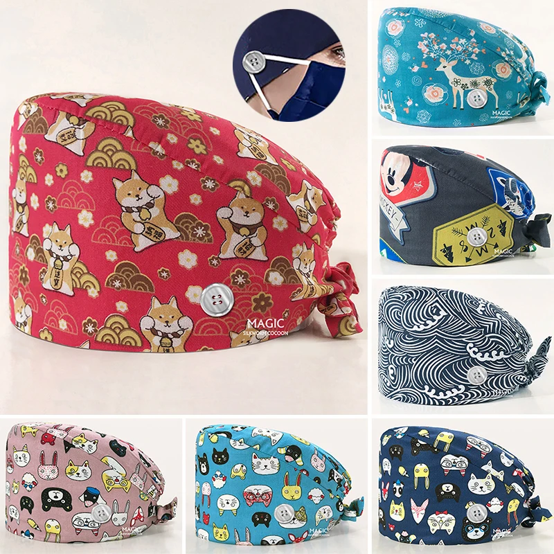 Surgical Cap Women Chemotherapy Oral Dentistry Printed Cotton Doctor Nurse Operating Room Hat Men Dustproof Work |