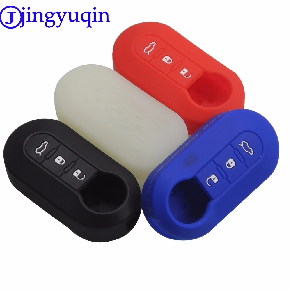 Jingyuqin Silicone Car Key Cover Case For Fiat 500 3 Buttons Flip