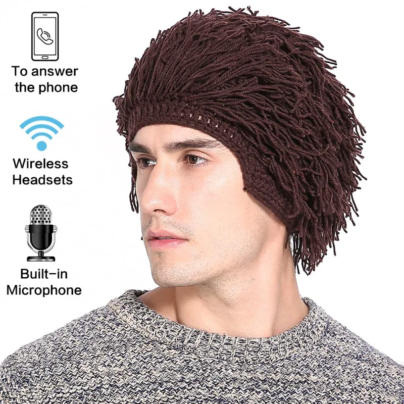 Высококачественная шапка для наушников Bluetooth шапка парик борода вязаная бини зимняя теплая Рождественская Новогодняя Подарочная музыкальная шапка
