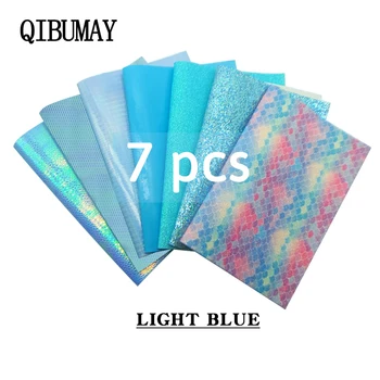 

QIBU Wholesale 7pcs Blue Faux Leather Sheets Chunky Glitter Fabric DIY Hair Bow Fabric PU Leather For Shoe Bag Synthetic Leather