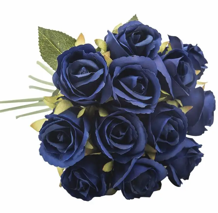 deep-blue 12 головок свадебный букет белый зеленый роза искусственный свадебный букет синий Свадебные аксессуары подружек невесты цветок Mariage поставки - Цвет: deep-blue