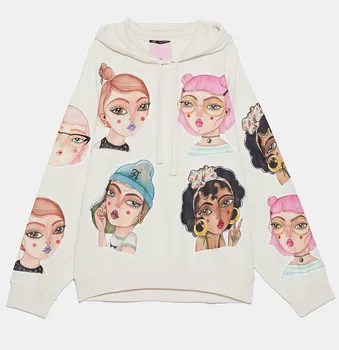 

XUXI 2019 Autumn Women Thin Sweatshirt O-Collar Cartoon Avatar Hoodies Streetwear Leisure Long Sleeve Kawaii WhiteClothes FZ0192