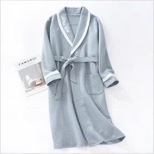 Осенне-зимний мужской повседневный халат из хлопка, бархатный халат с v-образным вырезом, мужской халат с длинным рукавом и поясом