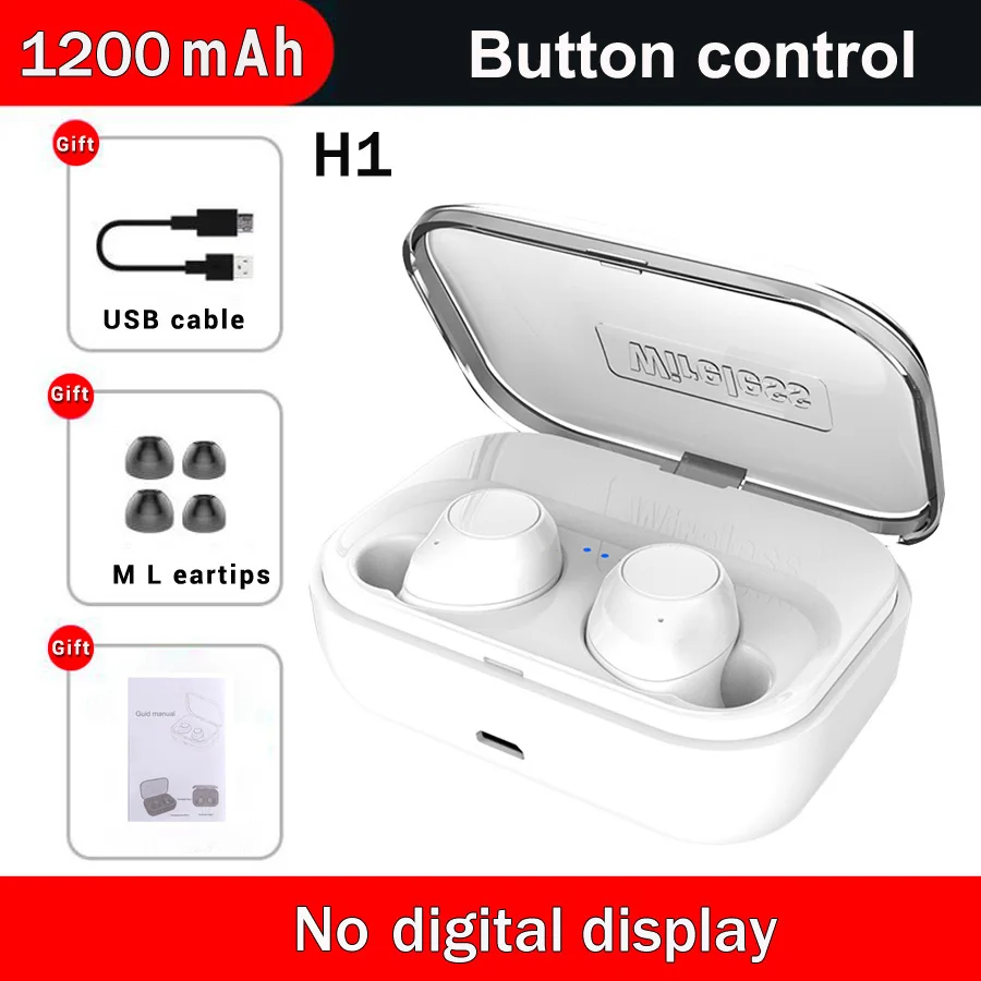 H1 white Bluetooth наушники V5.0 с сенсорным управлением, беспроводные наушники с зарядным устройством 1200 мАч, наушники с глубокими басами для мобильного телефона - Цвет: H1 white