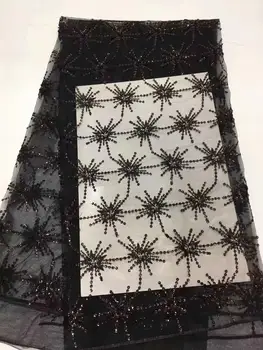 

hot sale black Sequins Soft Milk Silk Laces High Quality French Mesh Milk Silk Lace Fabrics For Wedding Ball Smooth Laces FR1126
