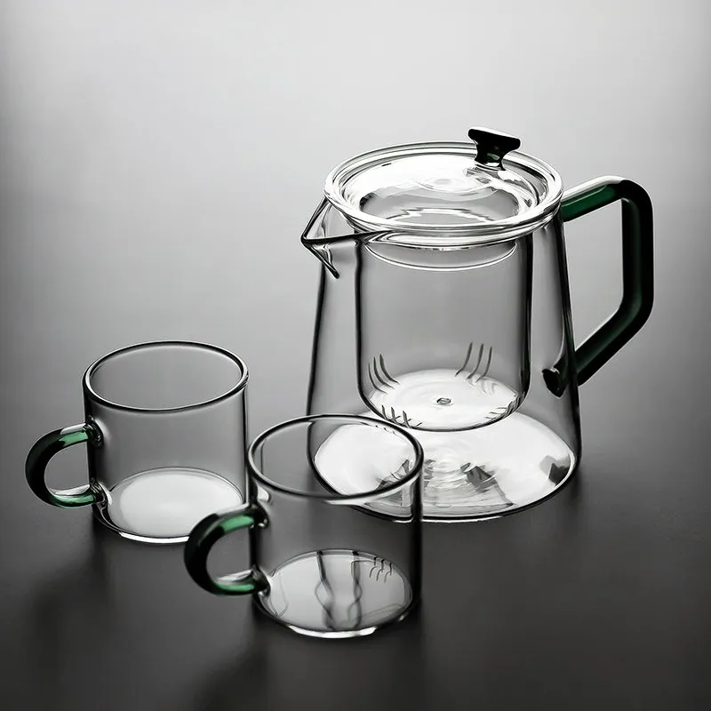 Uniho, 5 шт., набор чайников, стеклянный фильтр, пуэр, чайник, высокая термостойкость, цветочный чай, черные чайные горшки, Офисная кофеварка - Цвет: A-Green 1Pot 2Cups